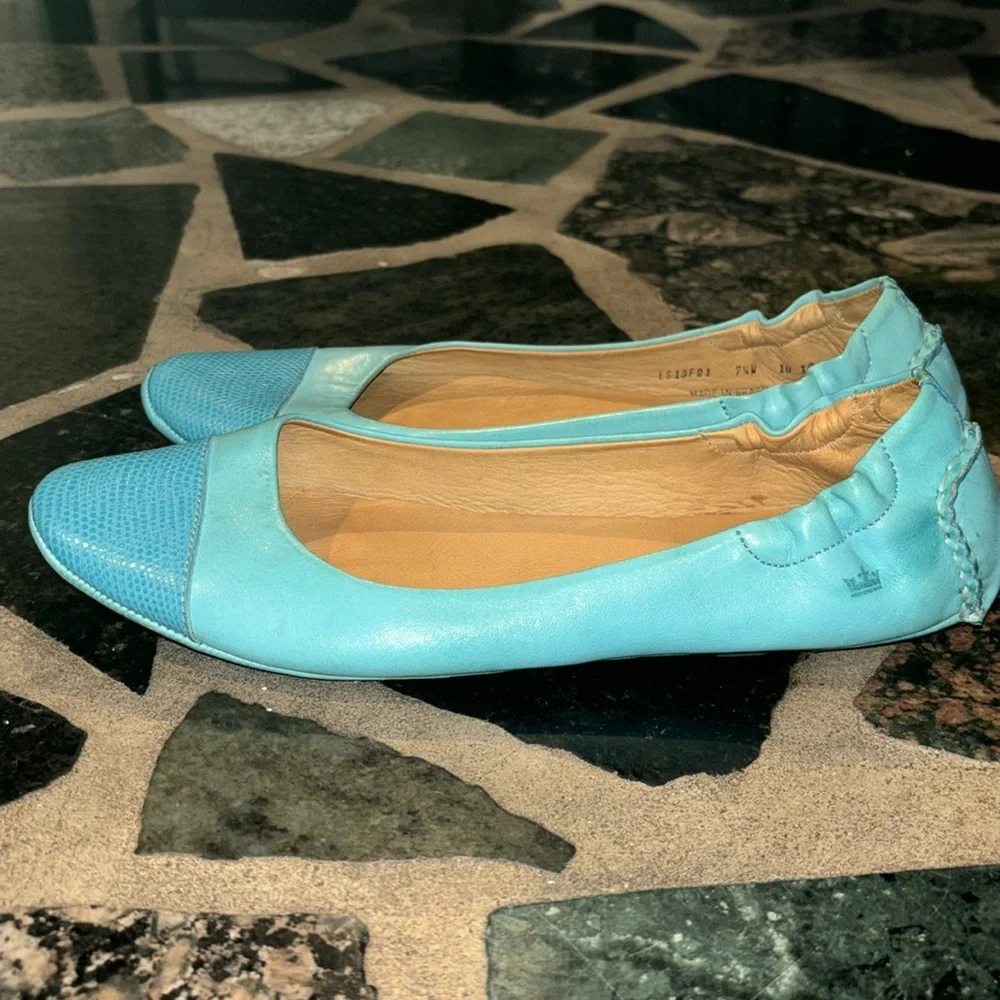Peter Millar Womens Ballet Flat Shoes Blue Snakeskin Round Toe Slip Ons 7 1/2 - Picture 4 of 7